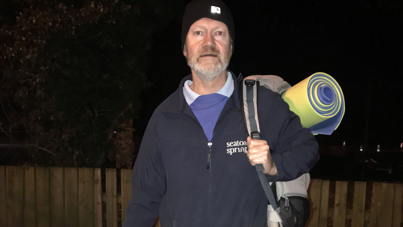 Paul getting ready for his sleep out north east